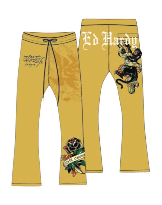 Ed Hardy Panther Snake Bootcut Sweatpants Gold